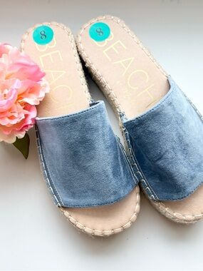 Blue Suede Slide Sandals for Women Size 8